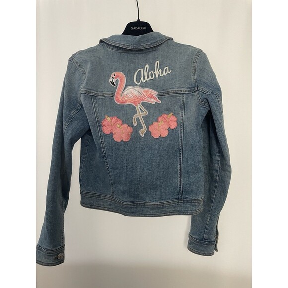 The Unbranded Brand Jackets & Blazers - Denim Jean Stretch Jacket Embroidered Flamingo Aloha SZ S/M